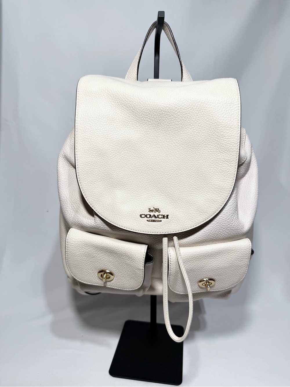 Coach Cream Pebbled Leather Backpack with Gold Hardware